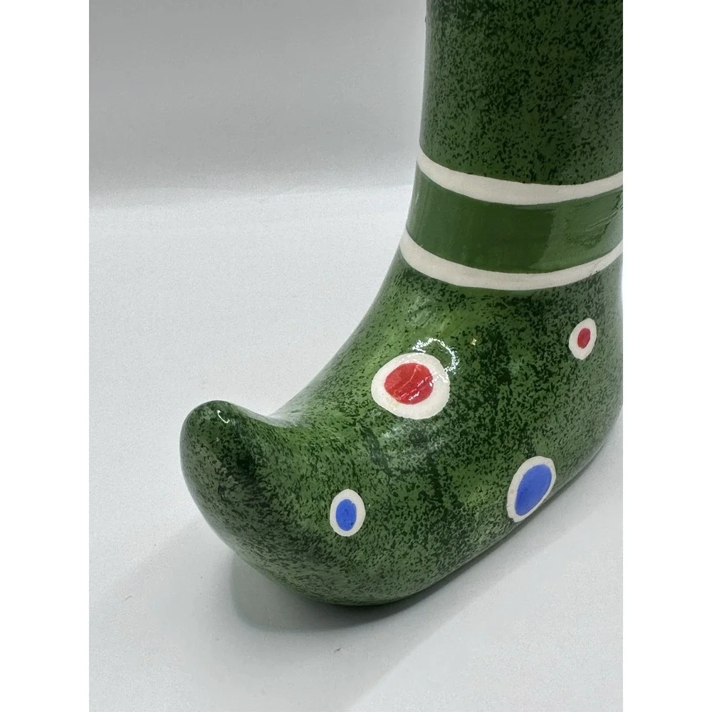 Vintage Christmas Elf Boot Shoe Vase Collectible Holiday Decor Stripes Dots 10